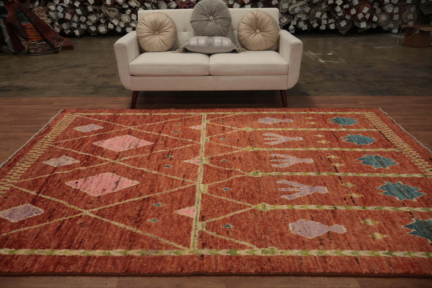 Handcrafted Rusty Wool Bohemian Moroccan Area Rug 7x10
