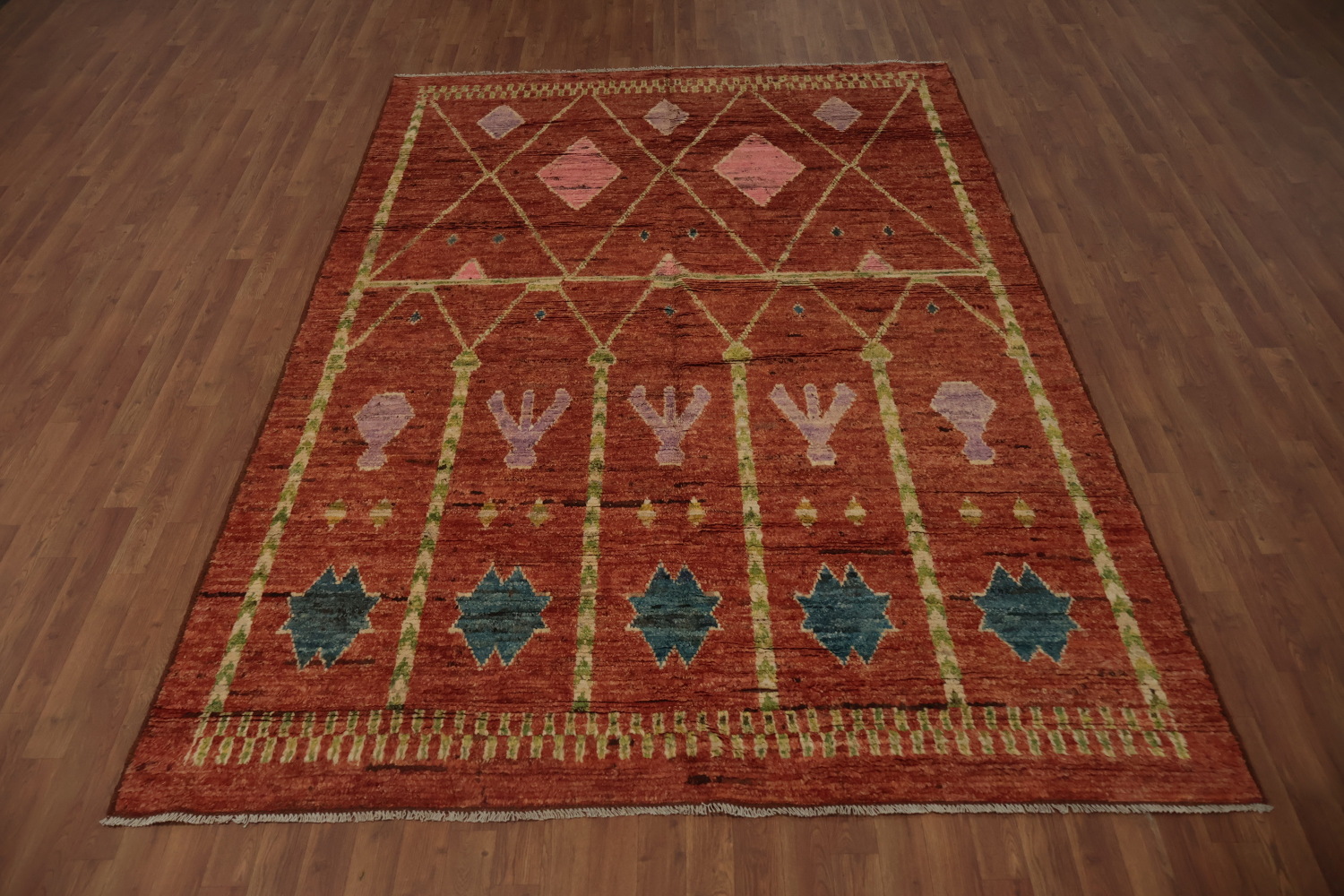 Handcrafted Rusty Wool Bohemian Moroccan Area Rug 7x10