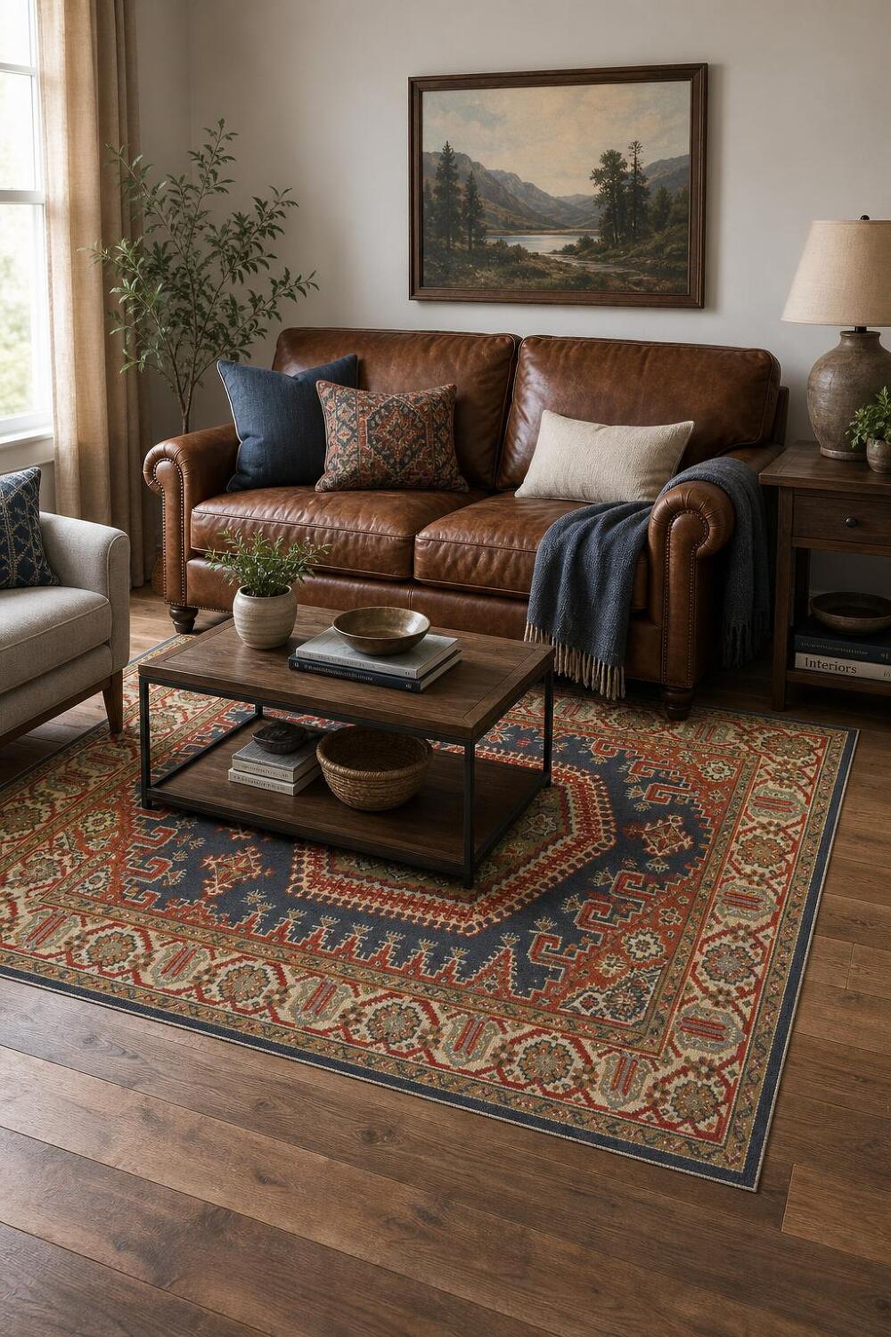 Blue Geometric Viss Indian Area Rug 6x9