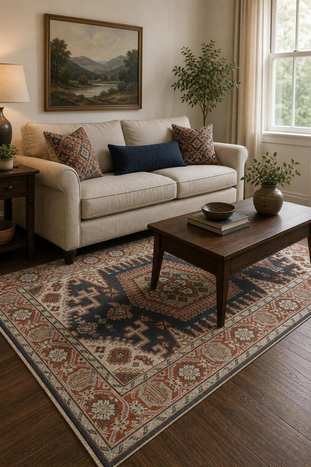 Blue Geometric Viss Indian Area Rug 6x9