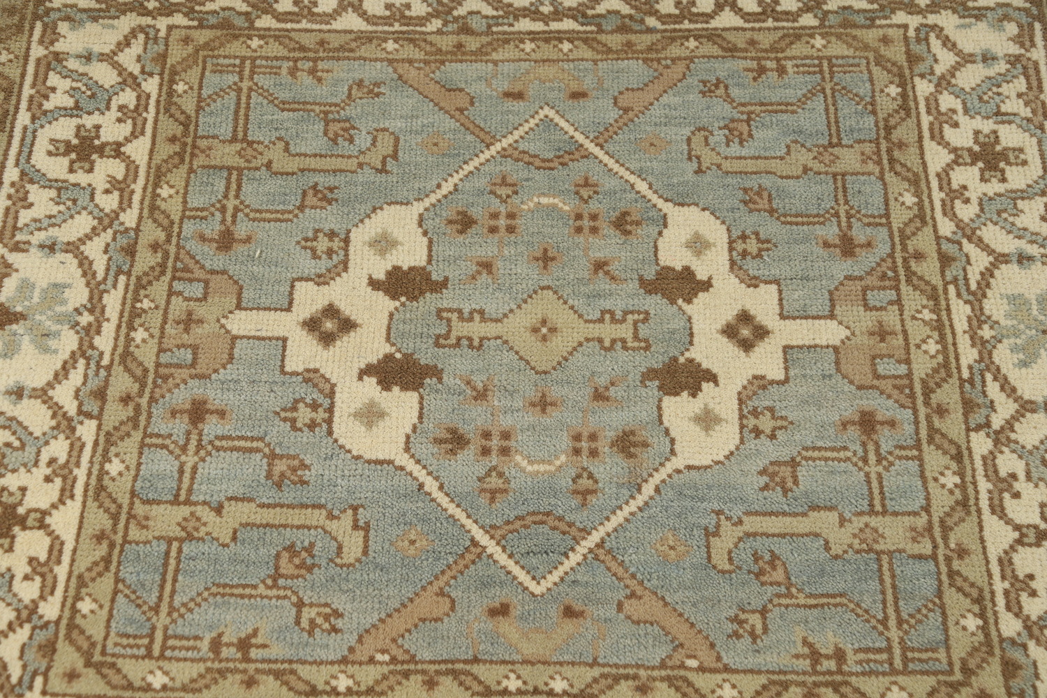 Light Blue Square Wool Oushak Indian Rug 4x4