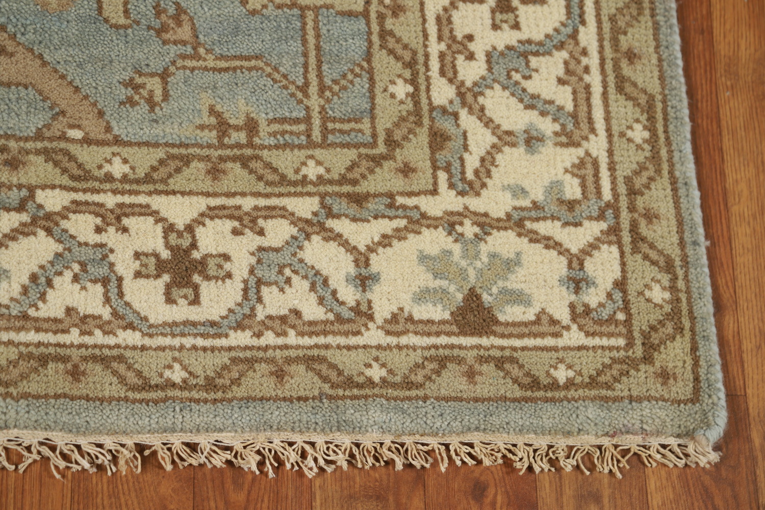 Light Blue Square Wool Oushak Indian Rug 4x4