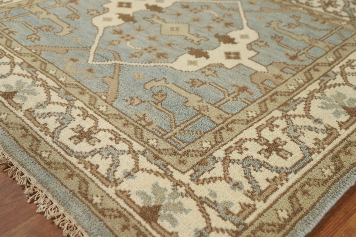 Light Blue Square Wool Oushak Indian Rug 4x4