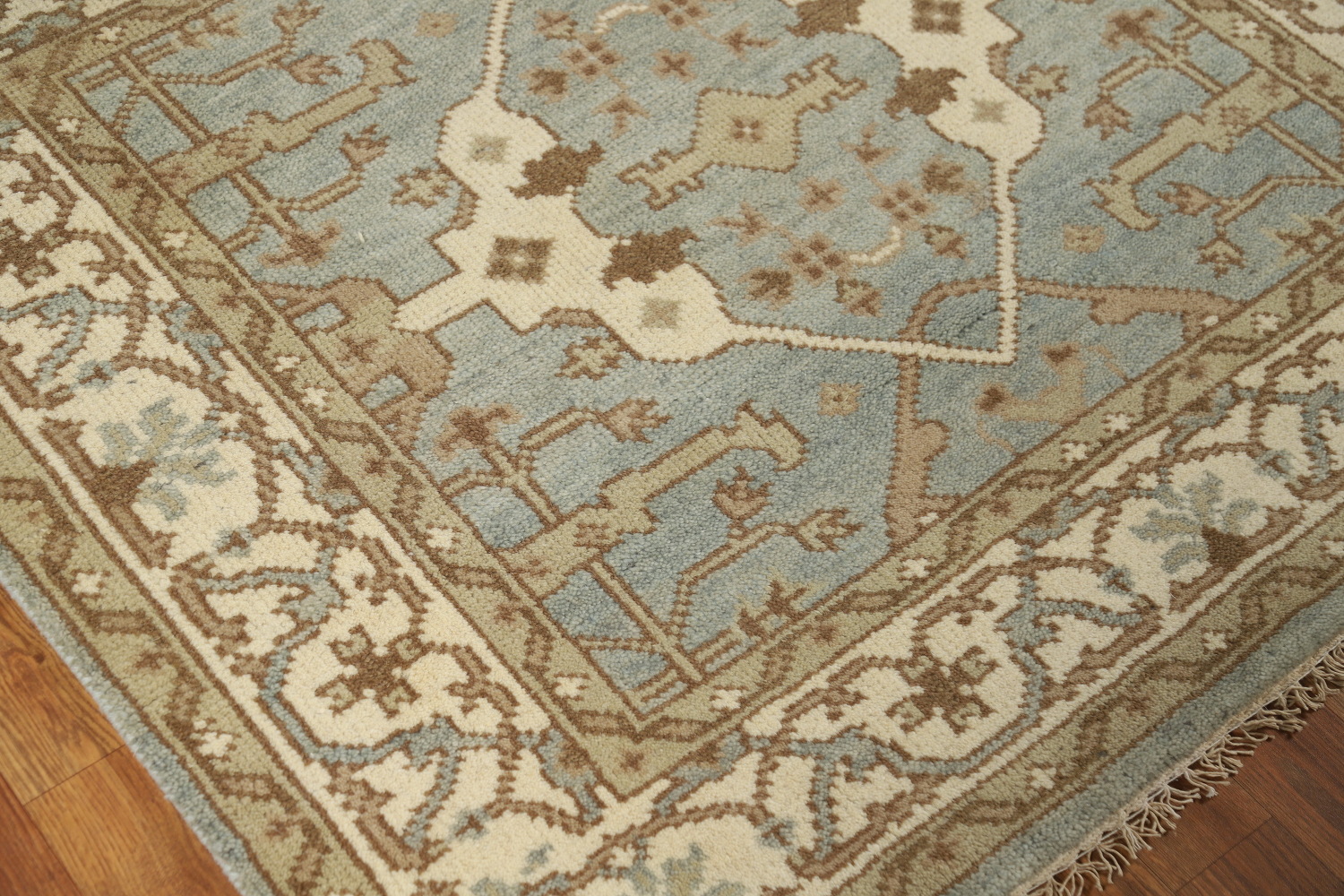 Light Blue Square Wool Oushak Indian Rug 4x4