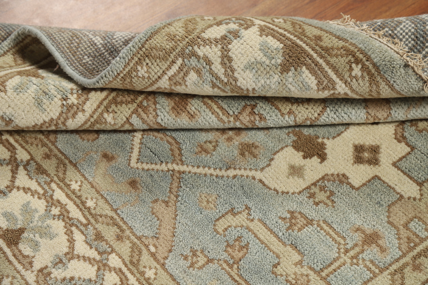 Light Blue Square Wool Oushak Indian Rug 4x4