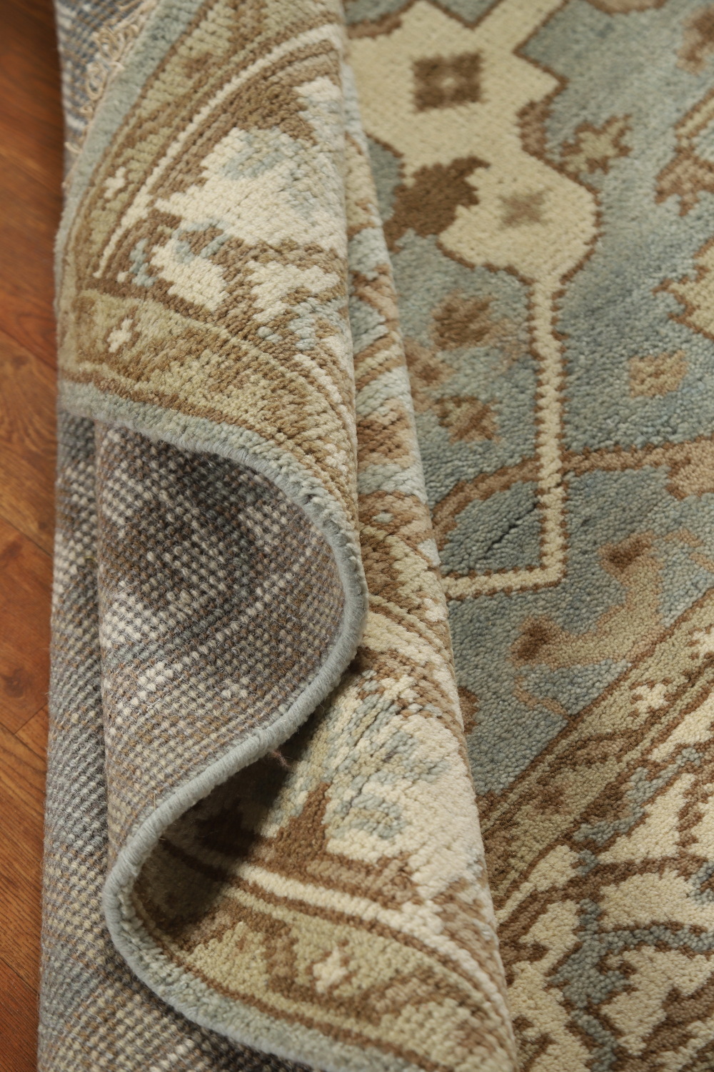 Light Blue Square Wool Oushak Indian Rug 4x4