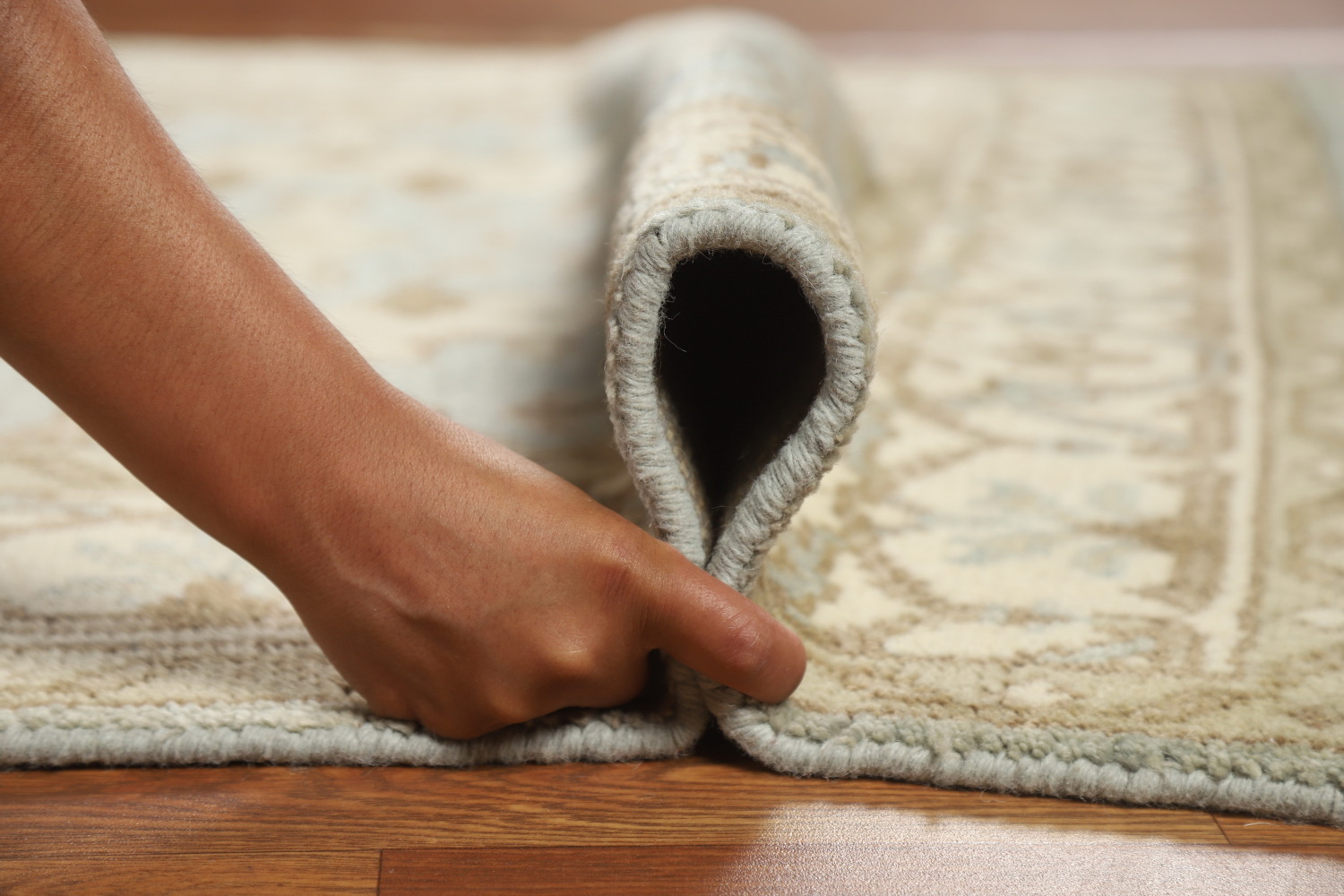 Light Blue Square Wool Oushak Indian Rug 4x4