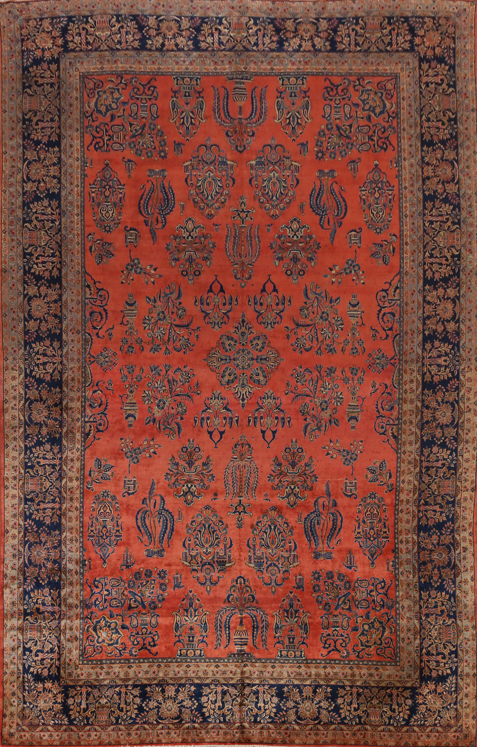 Pre-1900 Vegetable Dye Manchester Wool Kashan Persian Rug 10x16