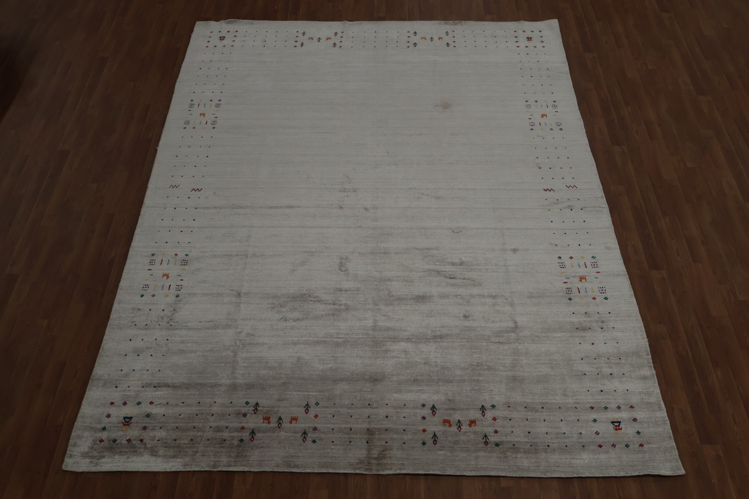 Elegant Gabbeh Area Rug 9x12 with Minimalist Tribal Border Accents