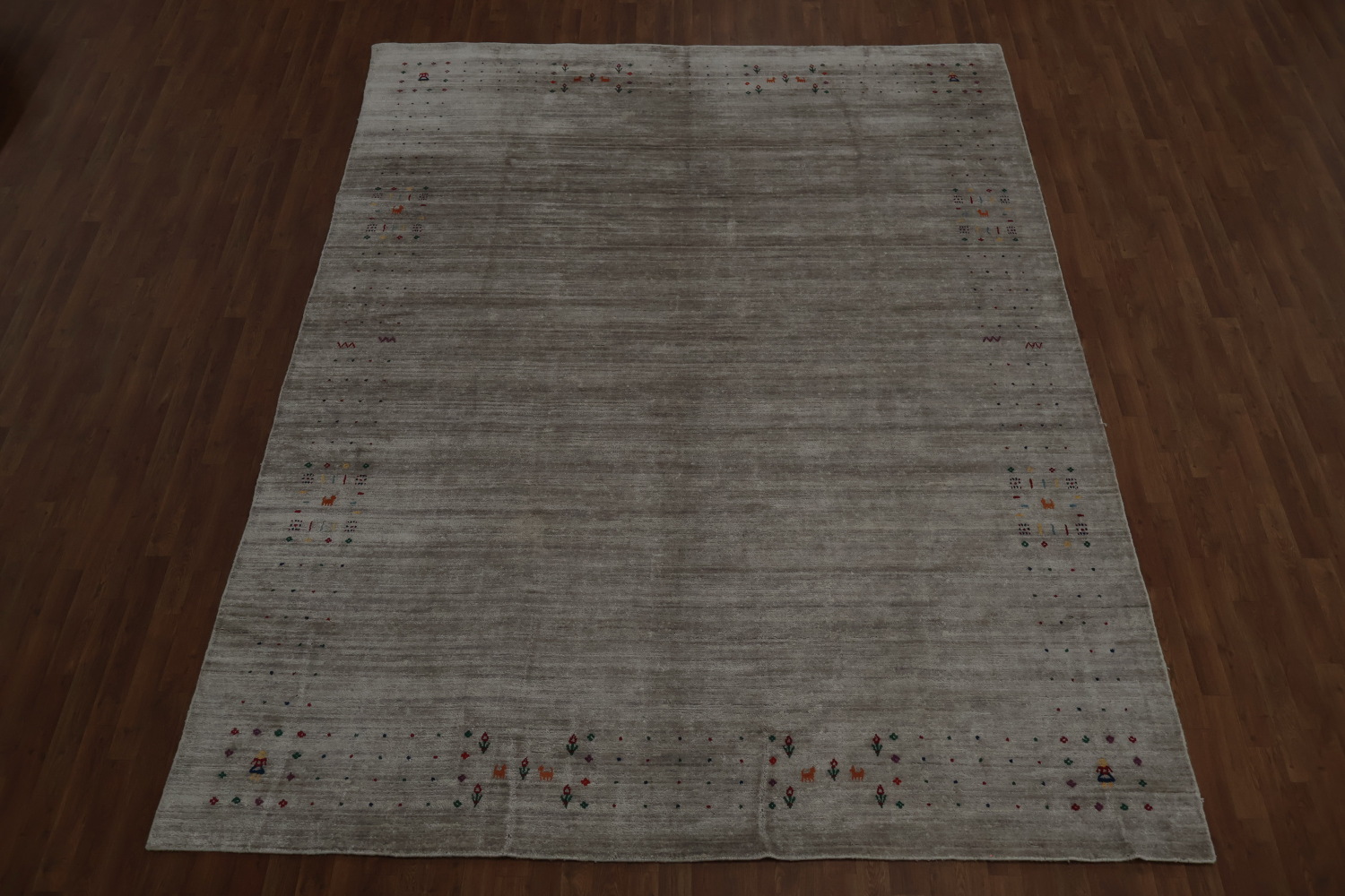 Elegant Gabbeh Area Rug 9x12 with Minimalist Tribal Border Accents