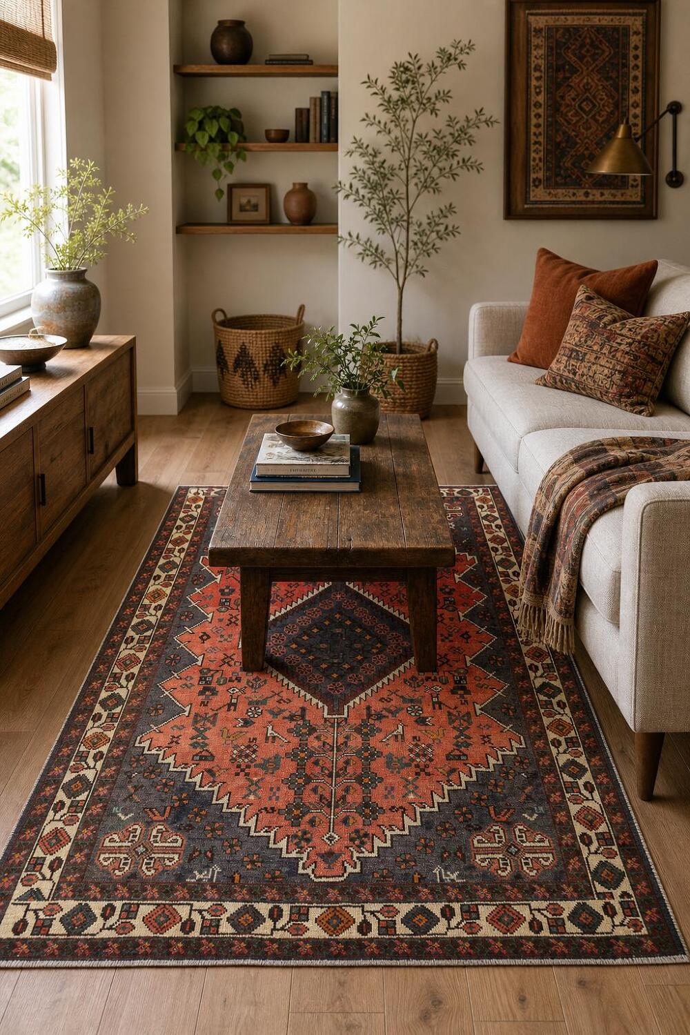 Tribal Geometric Hamedan Persian Rug 5x7
