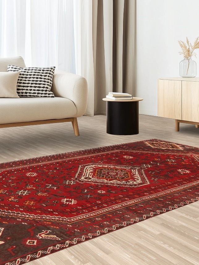 Red Tribal Wool Qashqai Persian Area Rug 5x9