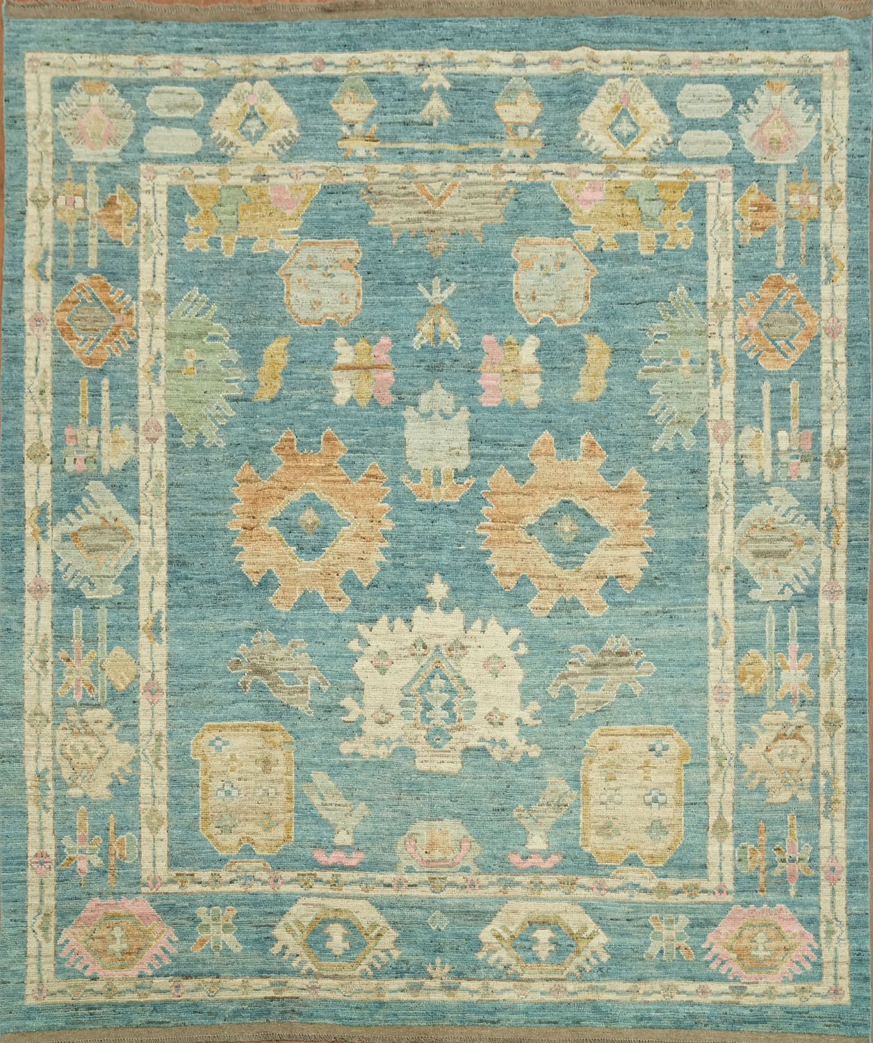 Vegetable Dye Teal Blue Oushak Turkish Area Rug 8x10