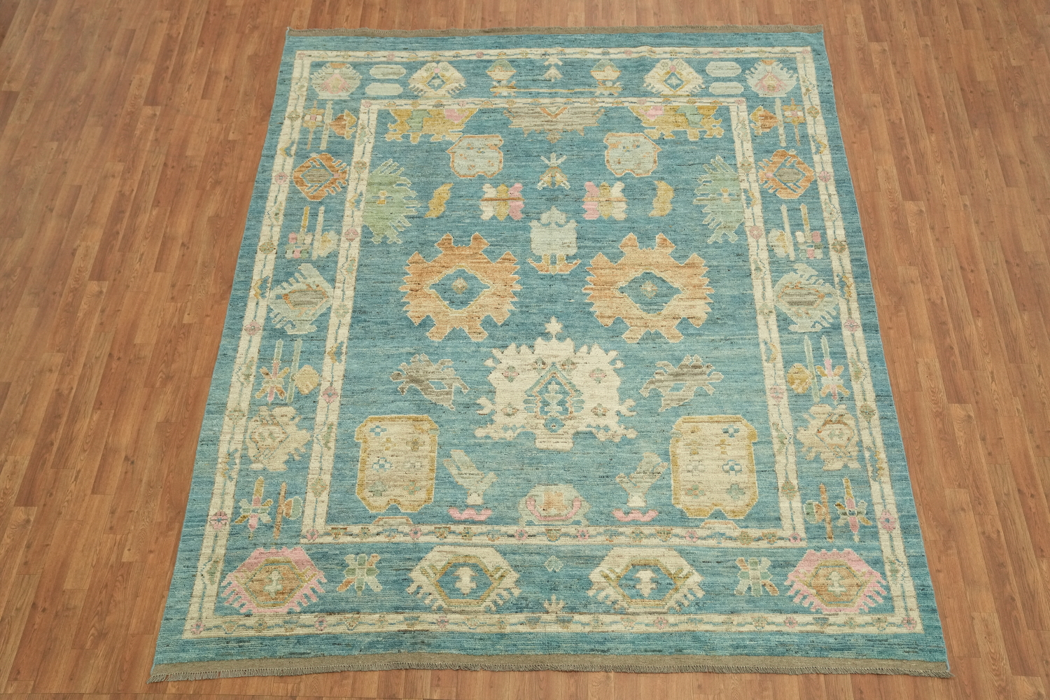 Vegetable Dye Teal Blue Oushak Turkish Area Rug 8x10