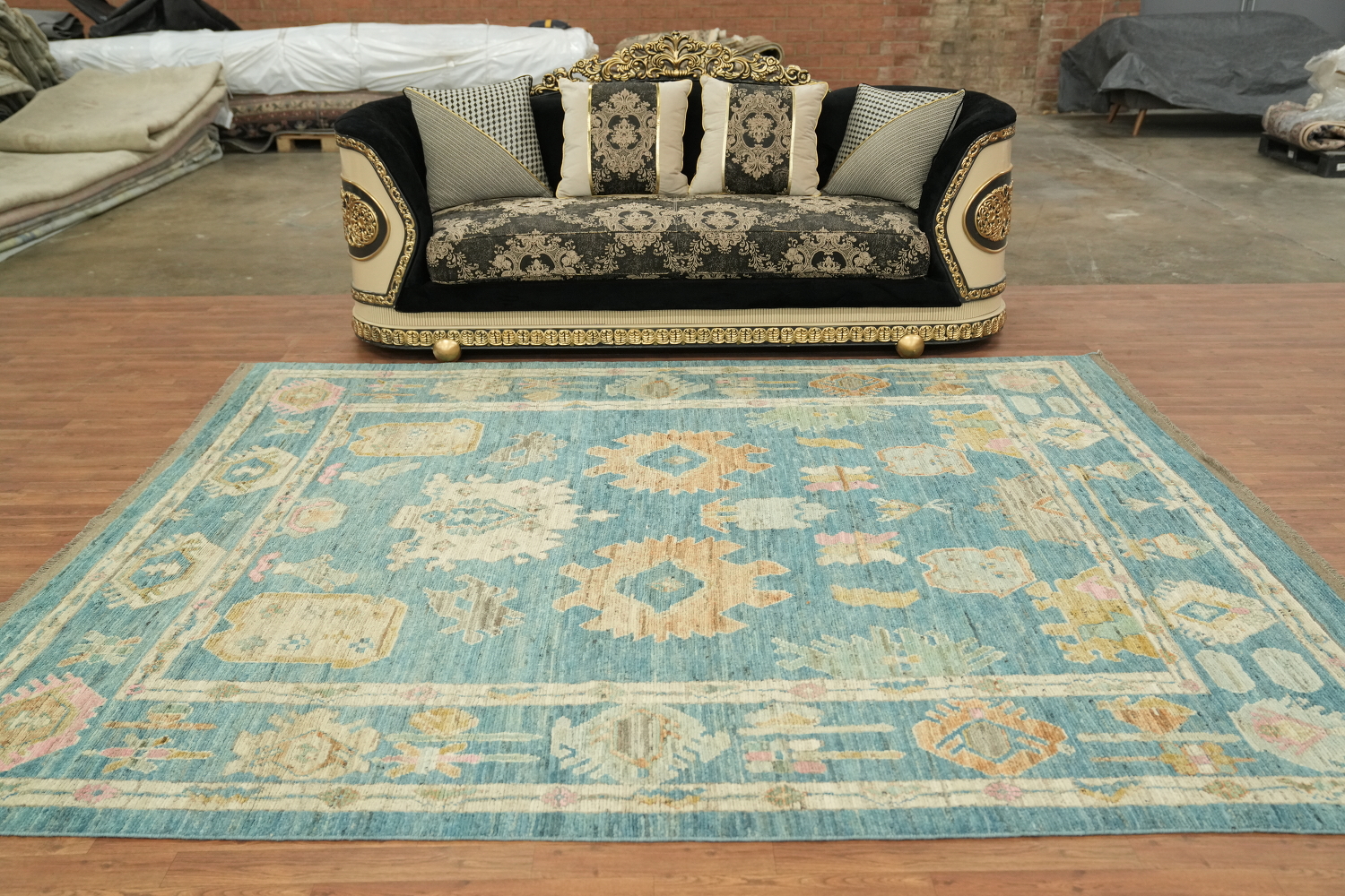 Vegetable Dye Teal Blue Oushak Turkish Area Rug 8x10