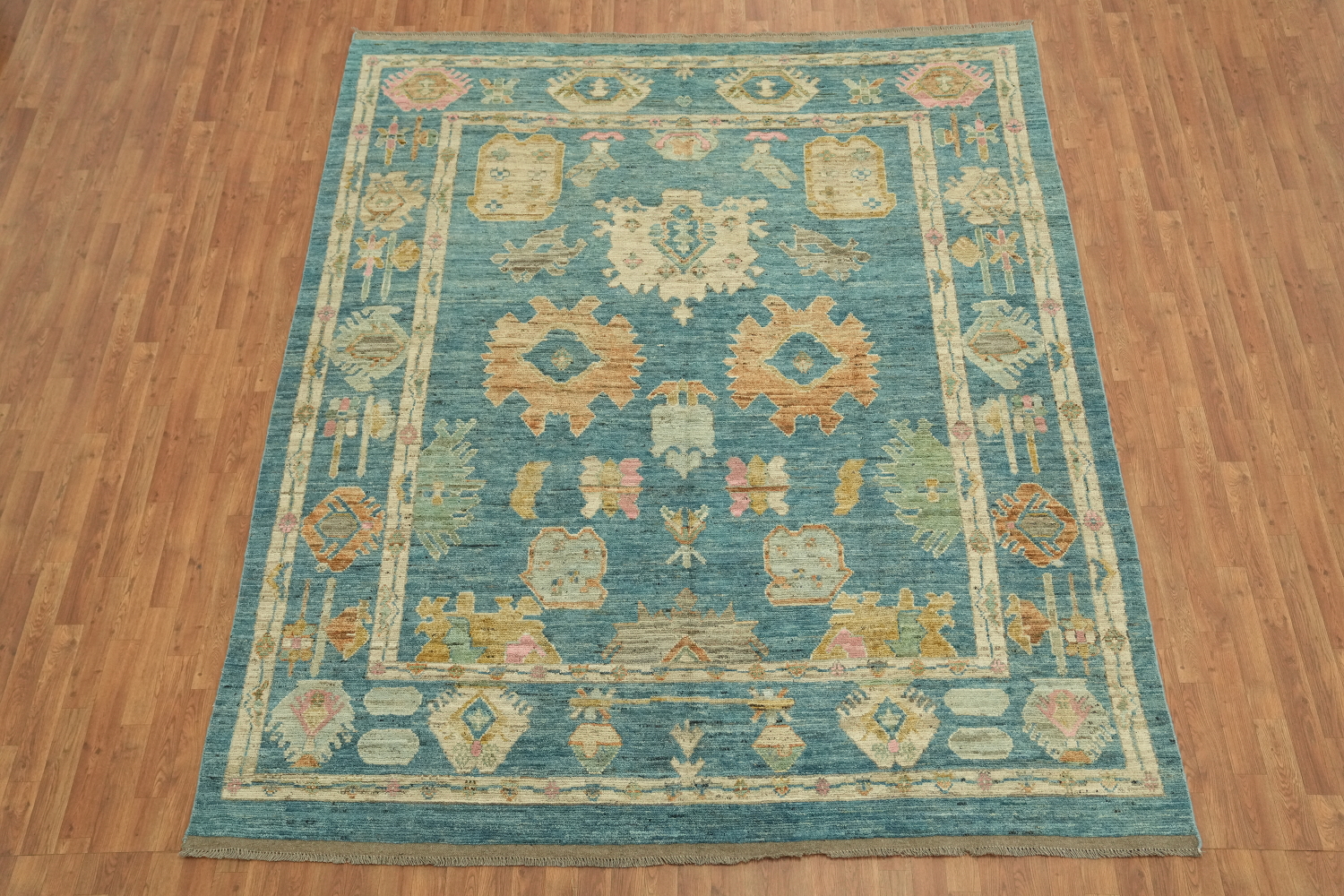 Vegetable Dye Teal Blue Oushak Turkish Area Rug 8x10