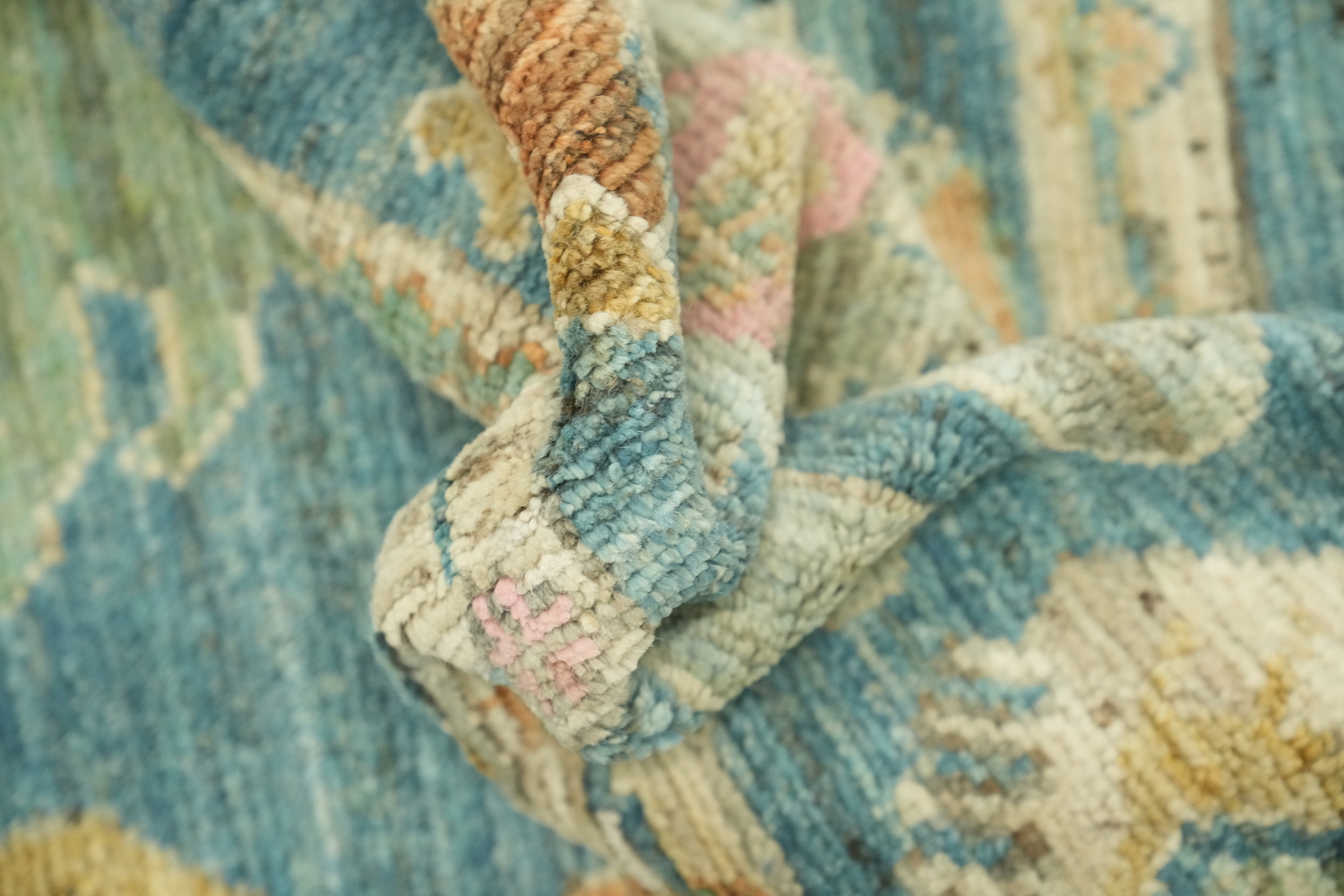 Vegetable Dye Teal Blue Oushak Turkish Area Rug 8x10