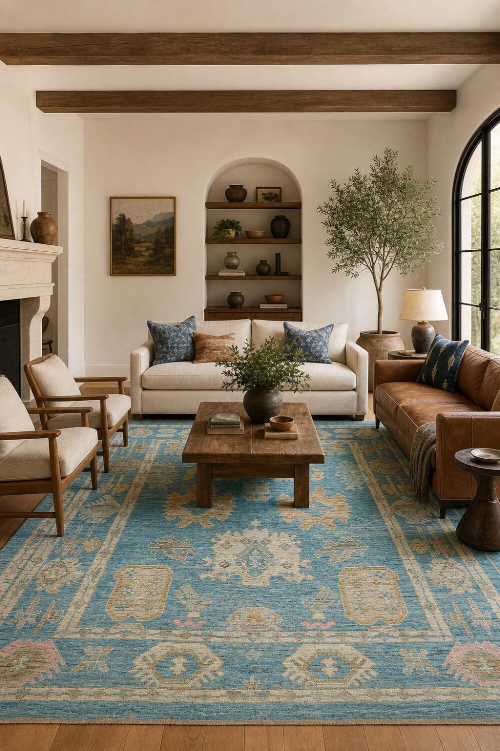 Vegetable Dye Teal Blue Oushak Turkish Area Rug 8x10