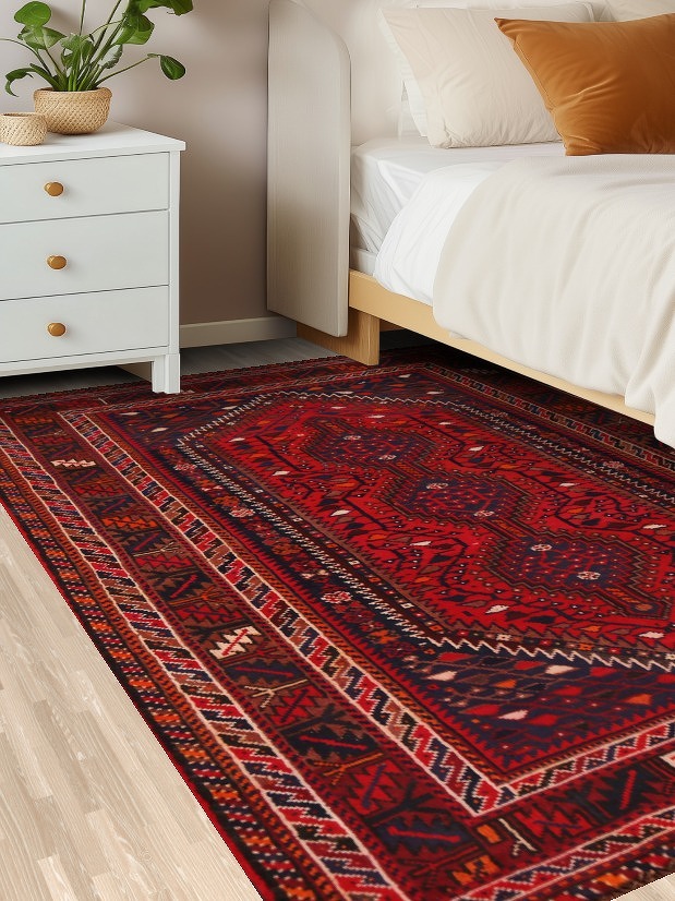 Tribal Red Wool Shiraz Persian Rug 5x6