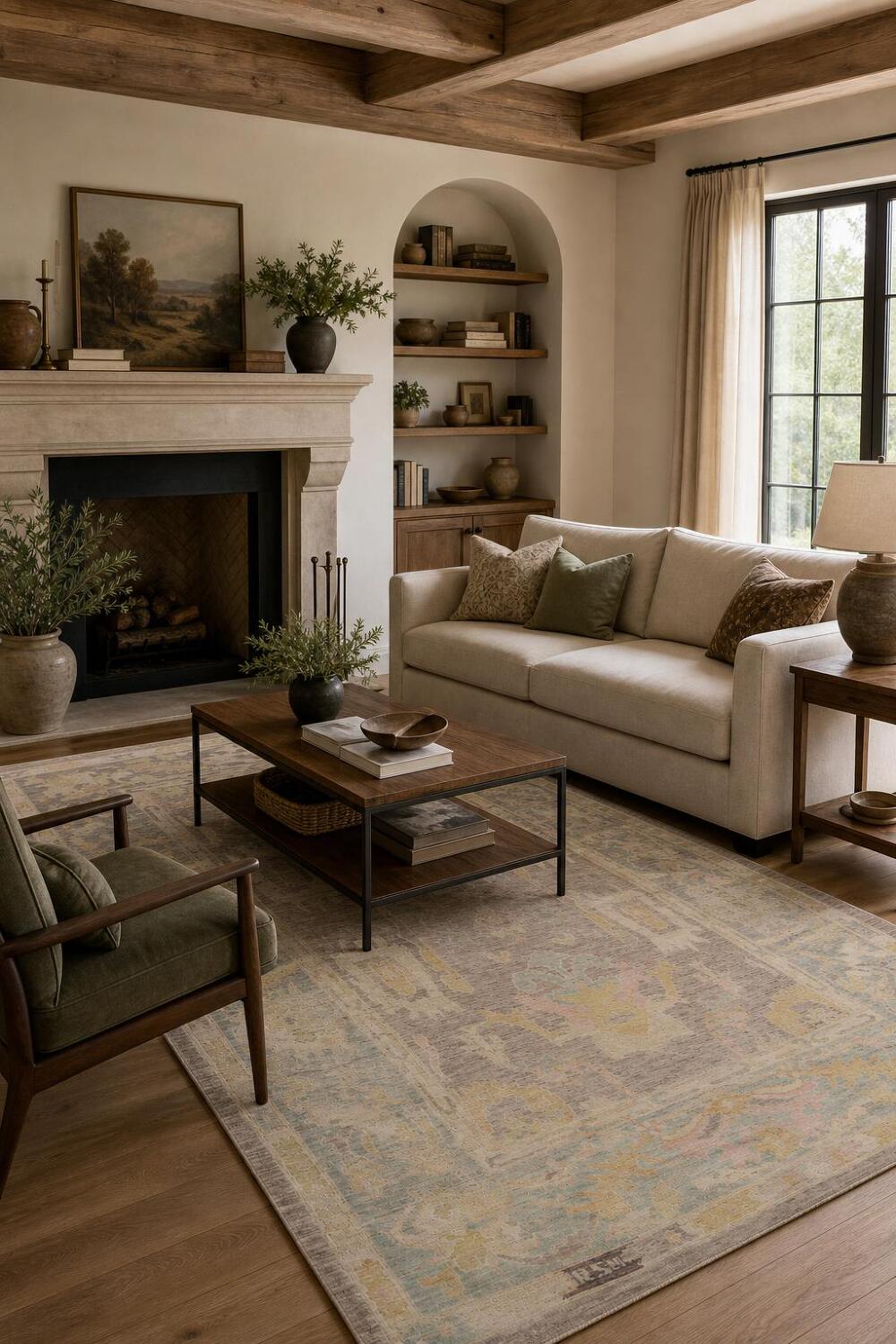 Earth Tone Wool Oushak Turkish Area Rug 6x10