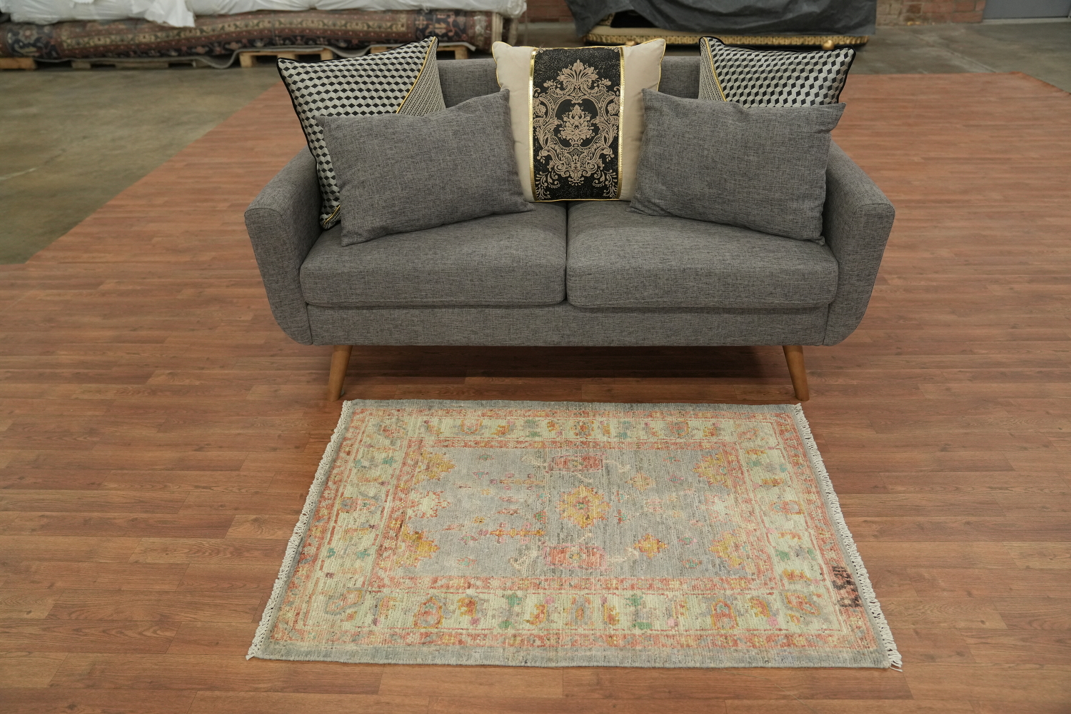 Vegetable Dye Oushak Turkish Foyer Rug 3x4