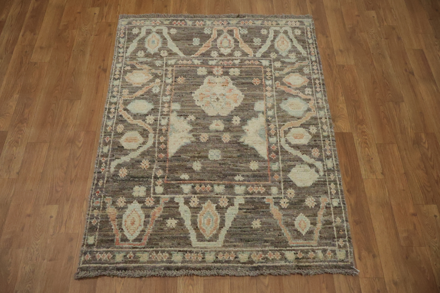 Brown/ Gray Wool Oushak Vegetable Dye Rug 3x4