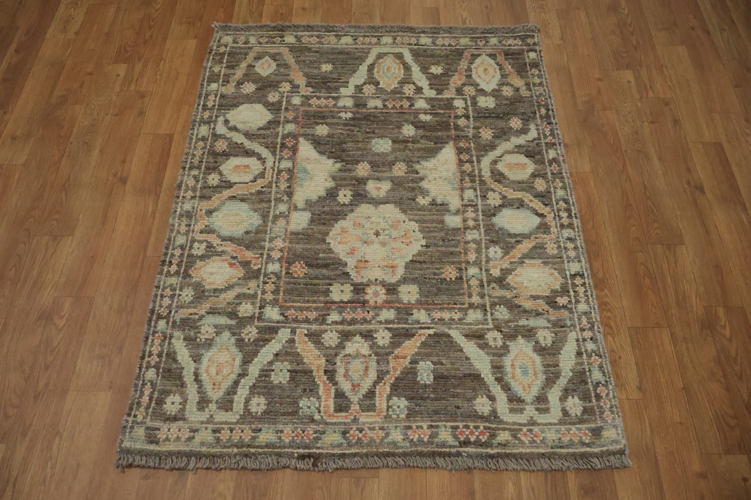 Brown/ Gray Wool Oushak Vegetable Dye Rug 3x4