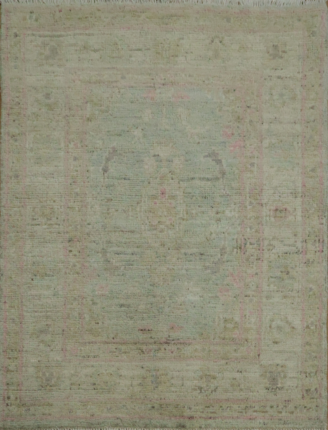 Vegetable Dye Green Oushak Turkish Accent Rug 3x4