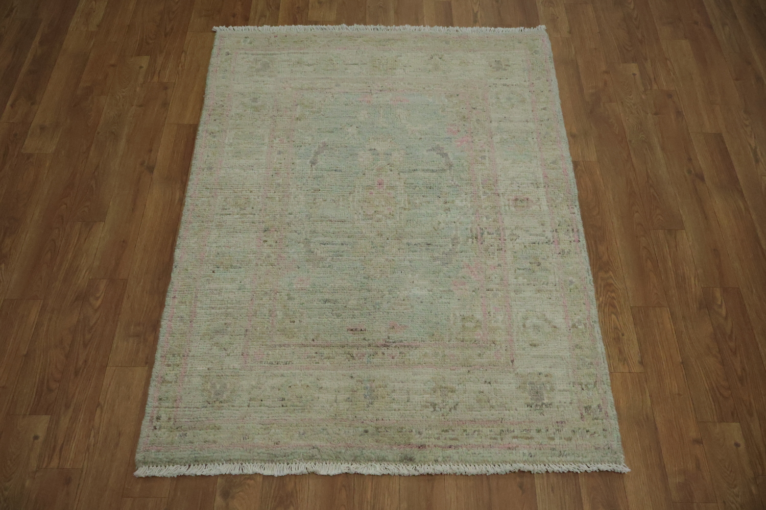 Vegetable Dye Green Oushak Turkish Accent Rug 3x4