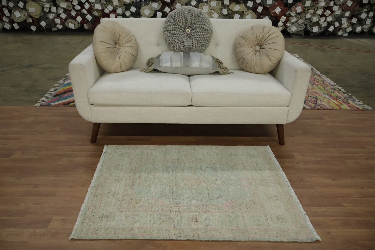 Vegetable Dye Green Oushak Turkish Accent Rug 3x4