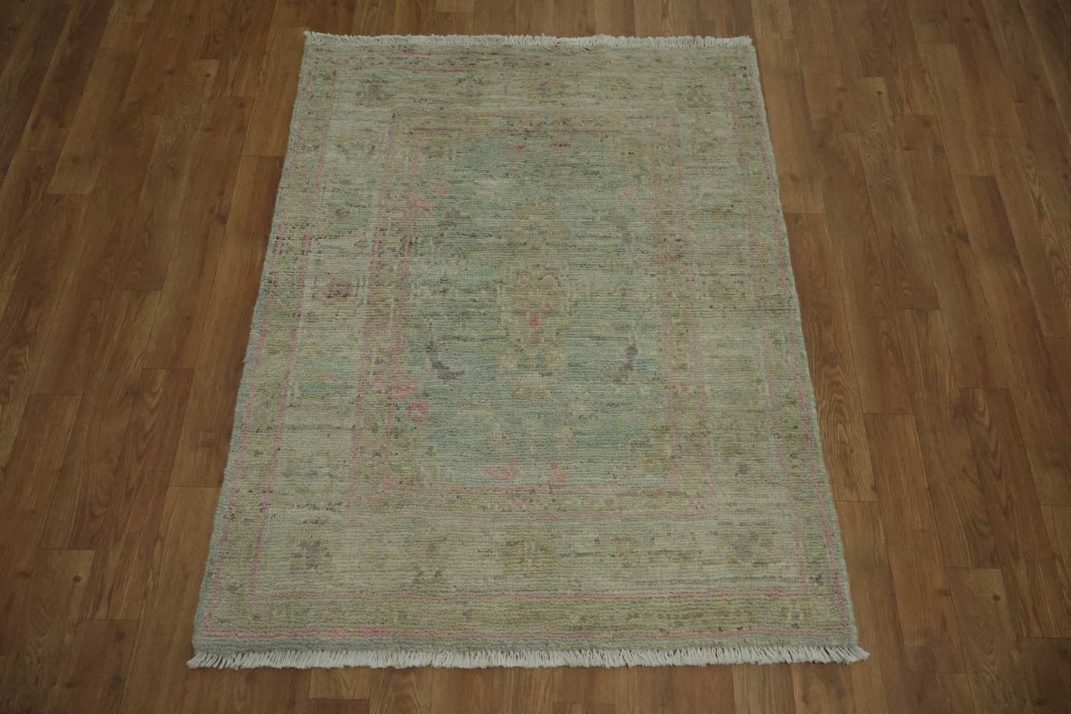 Vegetable Dye Green Oushak Turkish Accent Rug 3x4