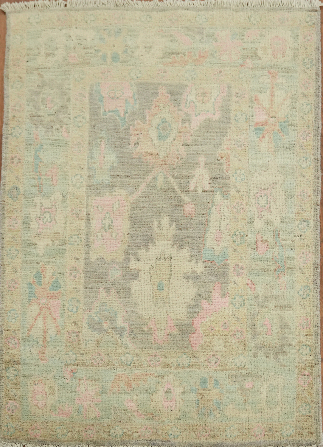 Vegetable Dye Gray Oushak Turkish Rug 3x4