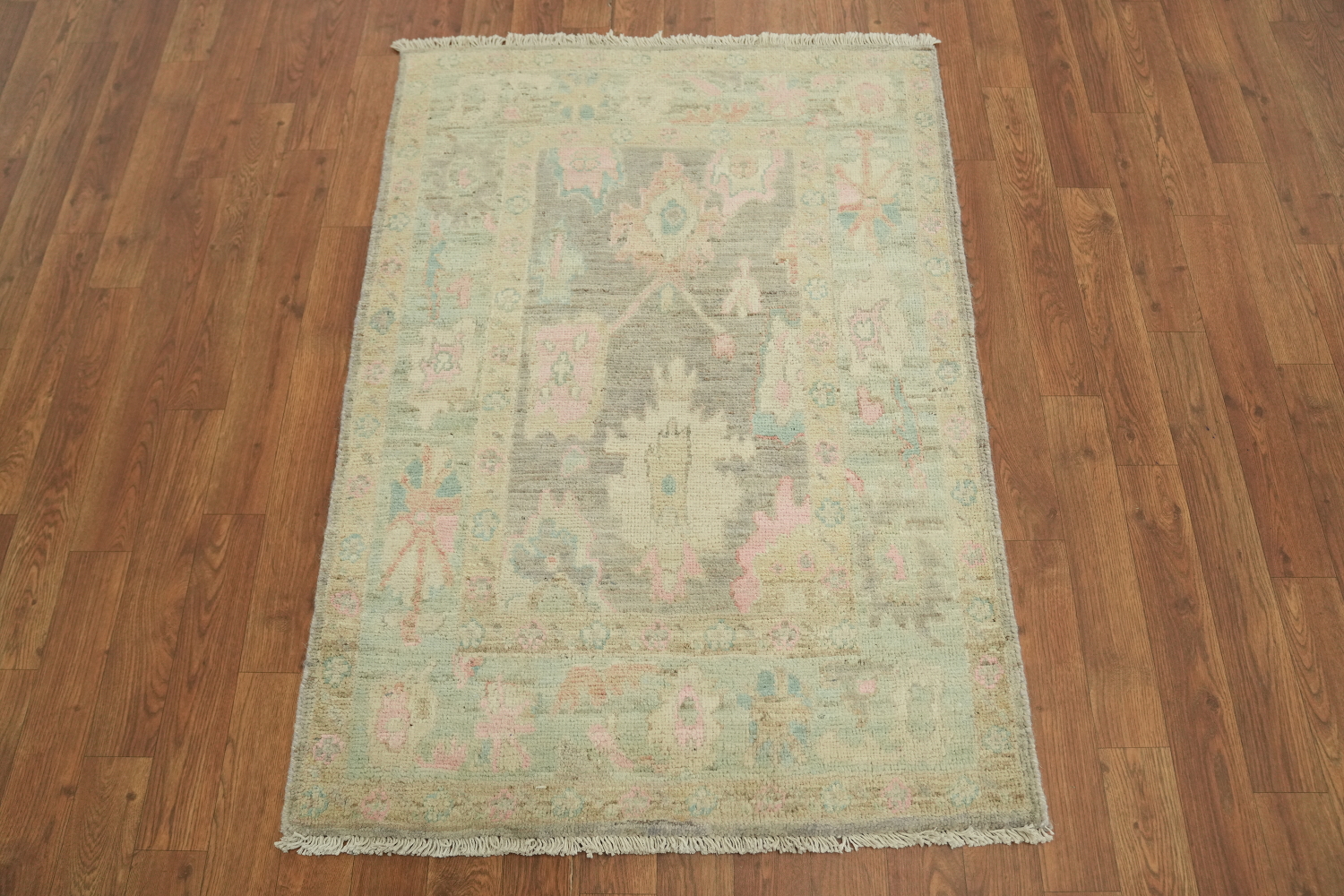 Vegetable Dye Gray Oushak Turkish Rug 3x4