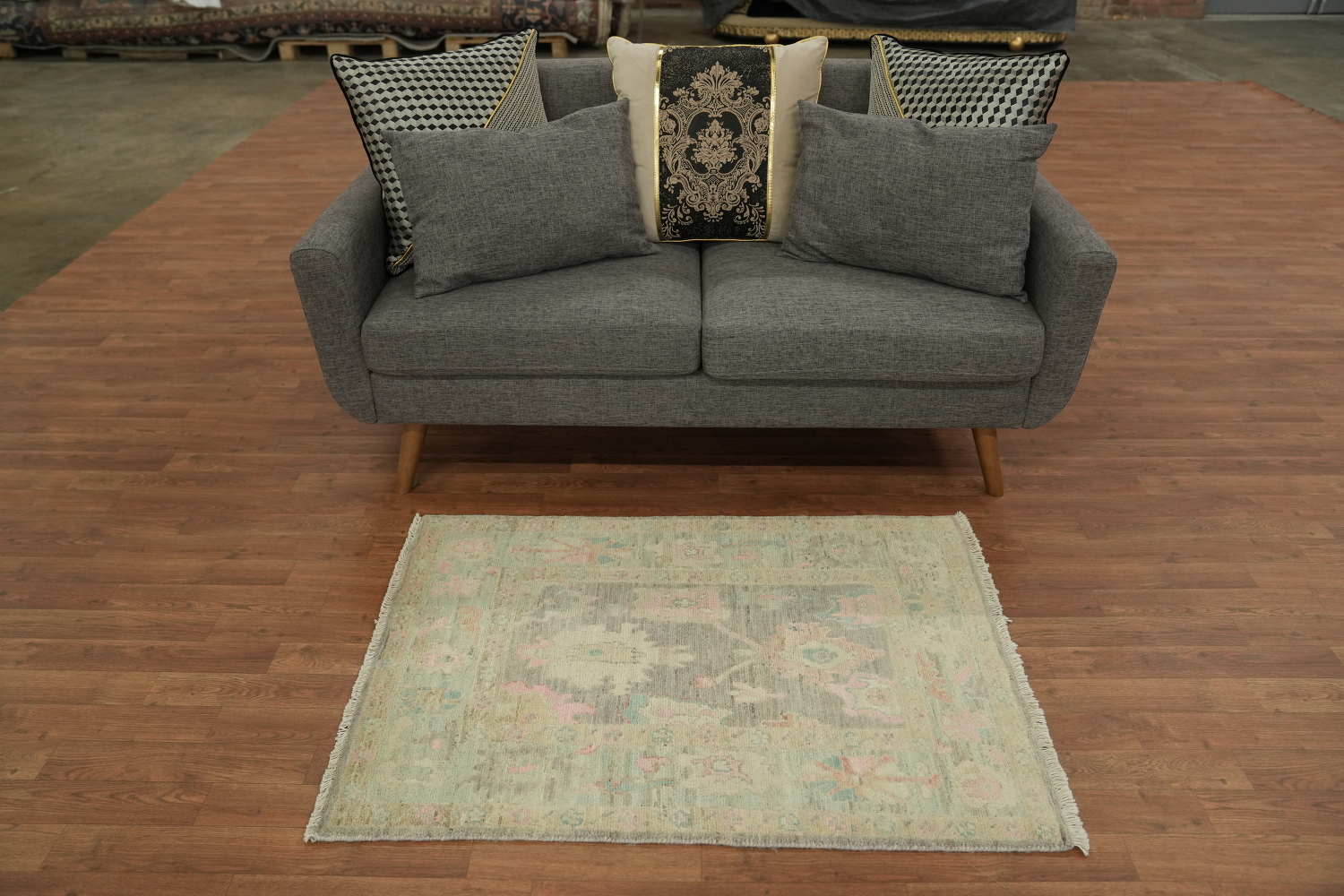 Vegetable Dye Gray Oushak Turkish Rug 3x4
