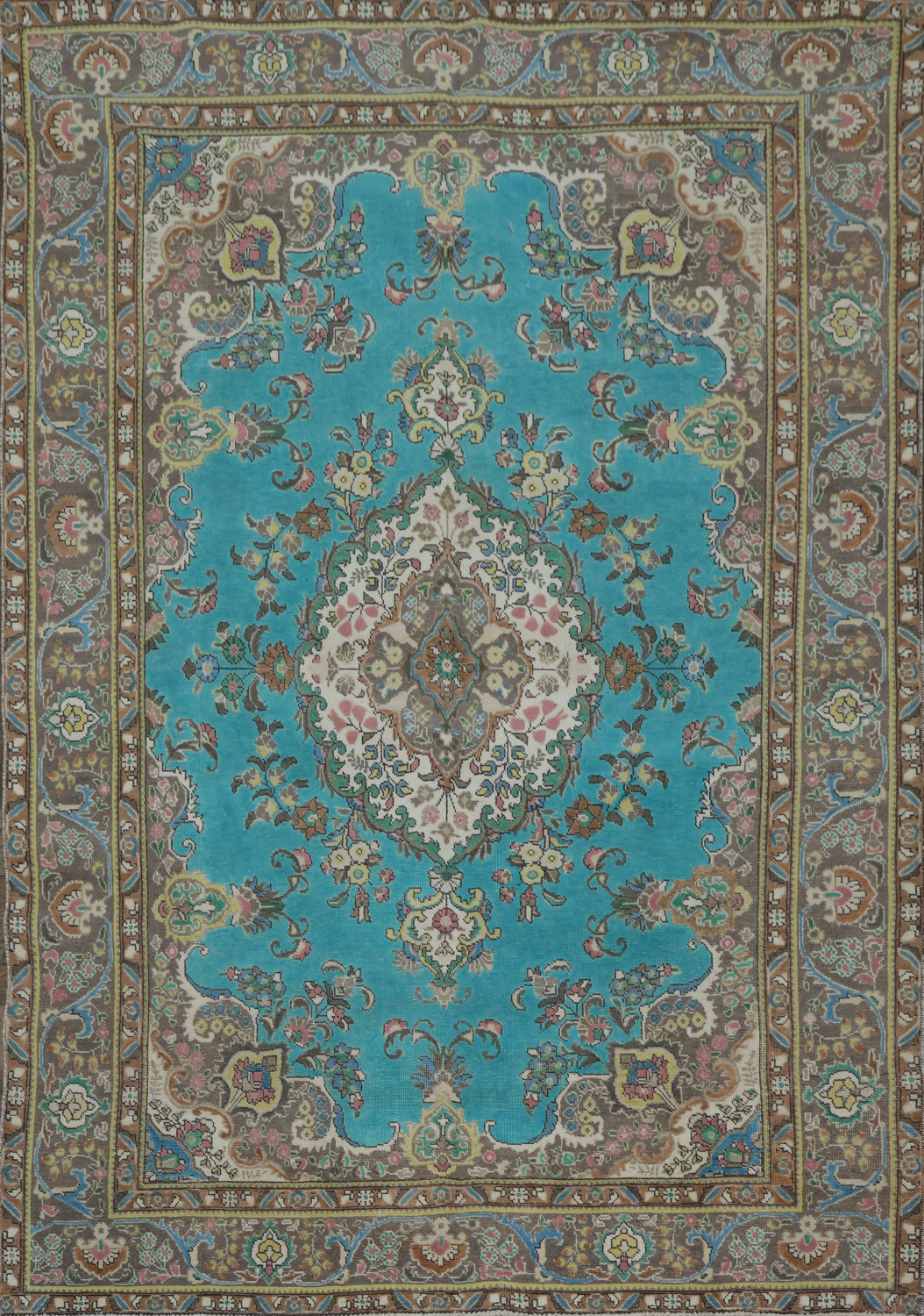 Turquoise Blue Tabriz Persian Area Rug 8x11