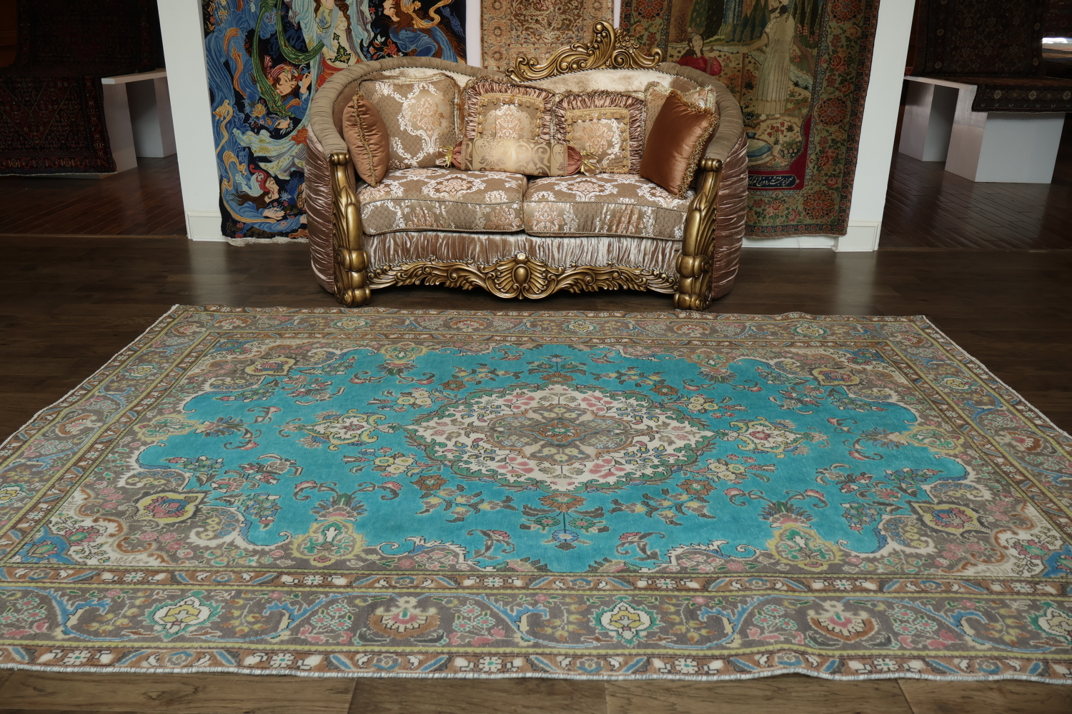 Turquoise Blue Tabriz Persian Area Rug 8x11