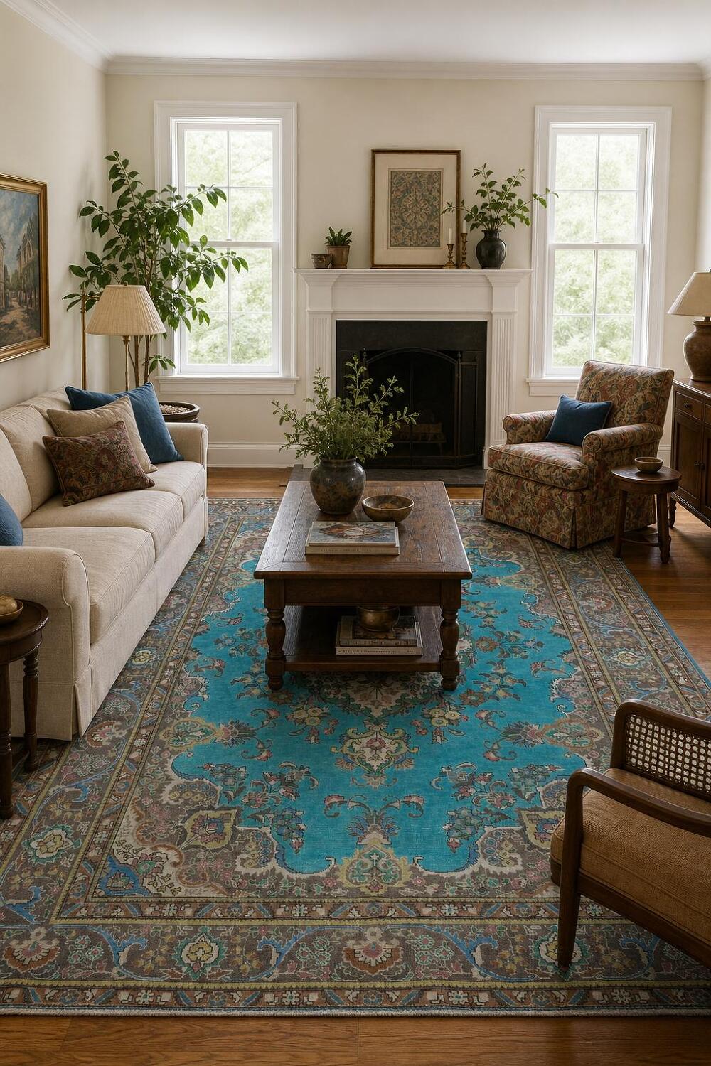 Turquoise Blue Tabriz Persian Area Rug 8x11