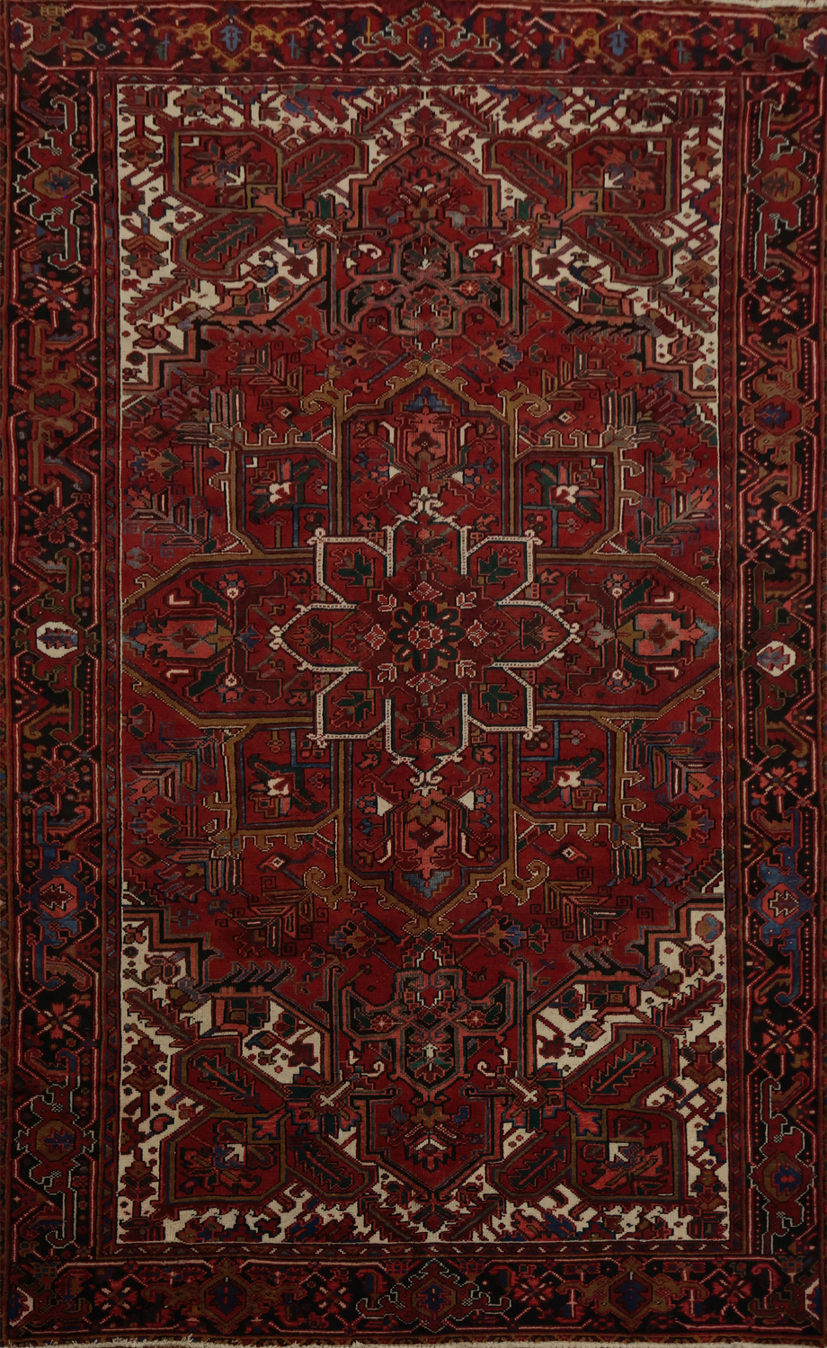 Vintage Heriz Persian Area Rug 7x11 with Timeless Geometric Patterns