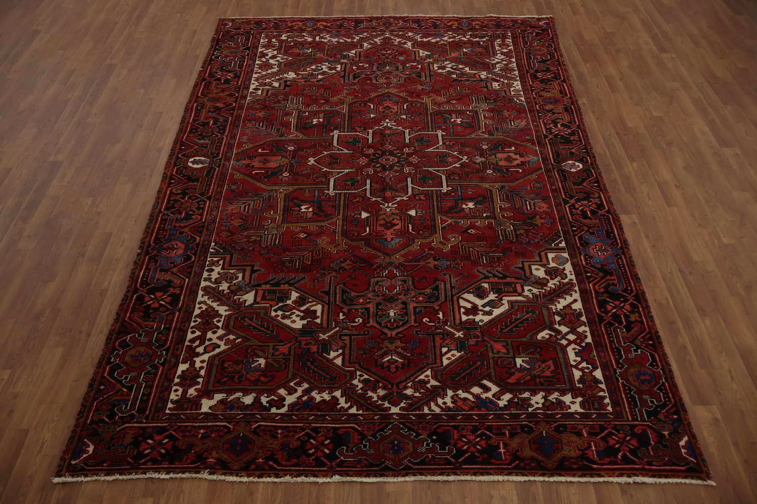 Vintage Heriz Persian Area Rug 7x11 with Timeless Geometric Patterns