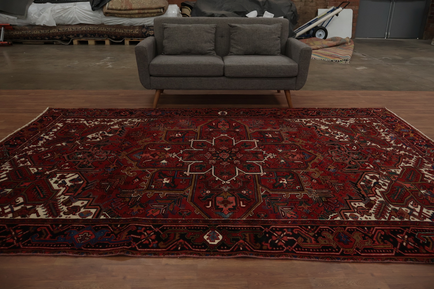 Vintage Heriz Persian Area Rug 7x11 with Timeless Geometric Patterns
