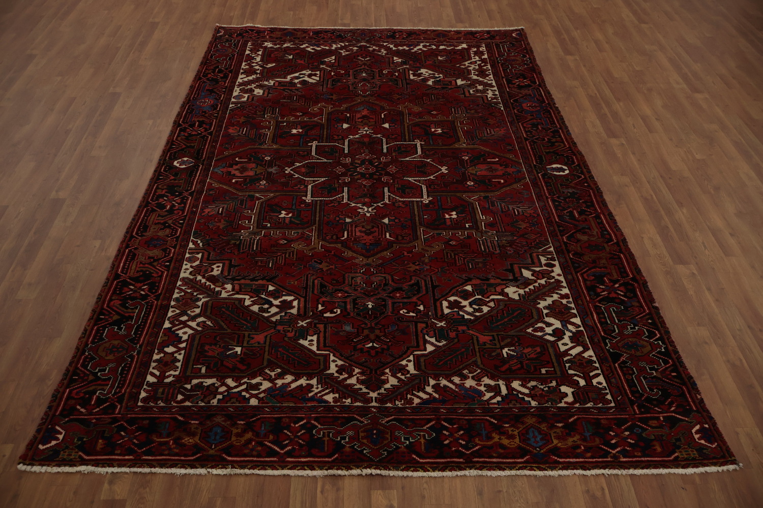 Vintage Heriz Persian Area Rug 7x11 with Timeless Geometric Patterns
