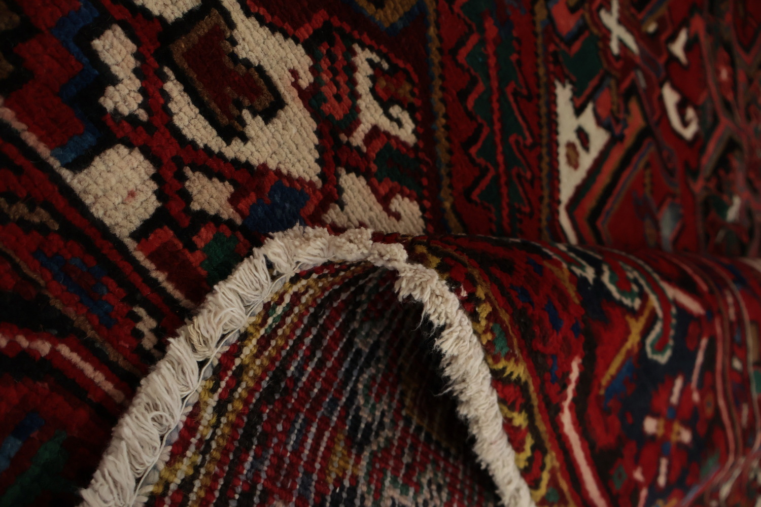 Vintage Heriz Persian Area Rug 7x11 with Timeless Geometric Patterns