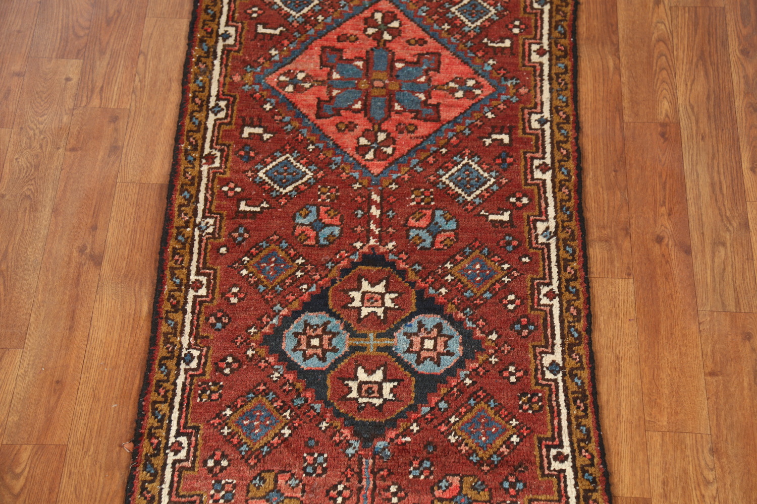 Pre-1900 Vegetable Dye Heriz Serapi Persian Runner Rug 2x11