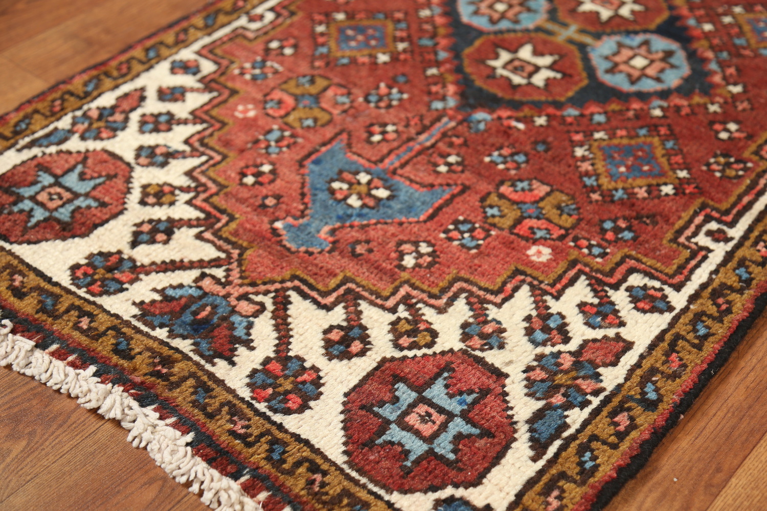 Pre-1900 Vegetable Dye Heriz Serapi Persian Runner Rug 2x11
