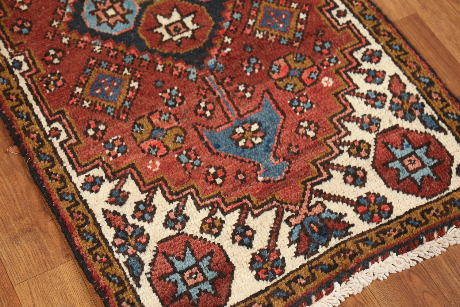 Pre-1900 Vegetable Dye Heriz Serapi Persian Runner Rug 2x11