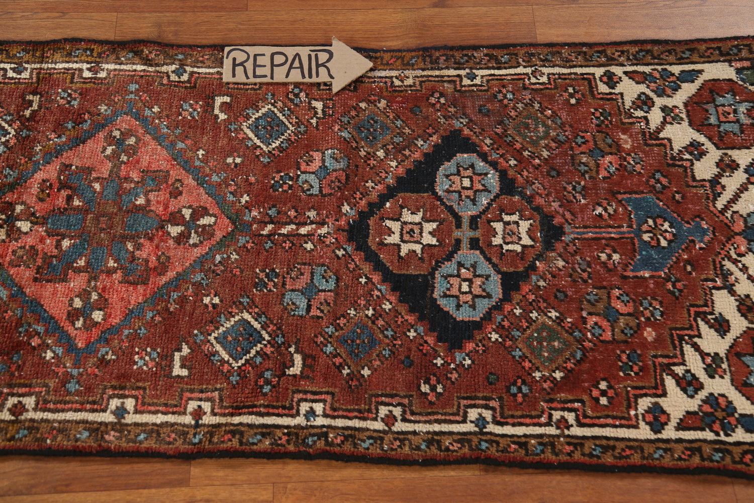 Pre-1900 Vegetable Dye Heriz Serapi Persian Runner Rug 2x11