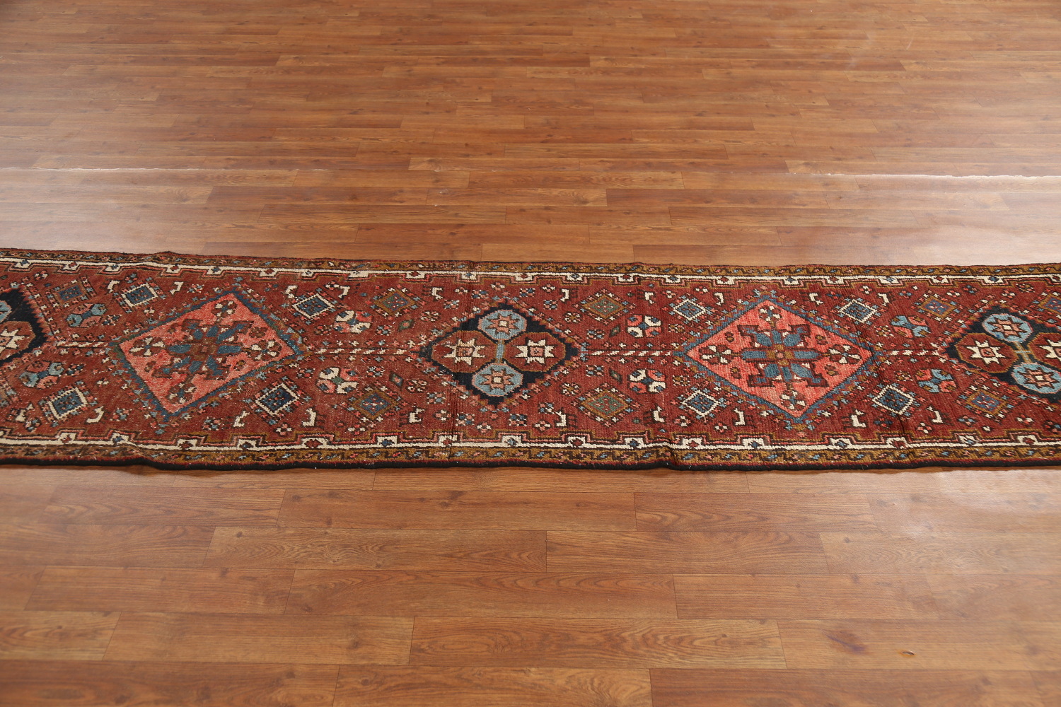 Pre-1900 Vegetable Dye Heriz Serapi Persian Runner Rug 2x11