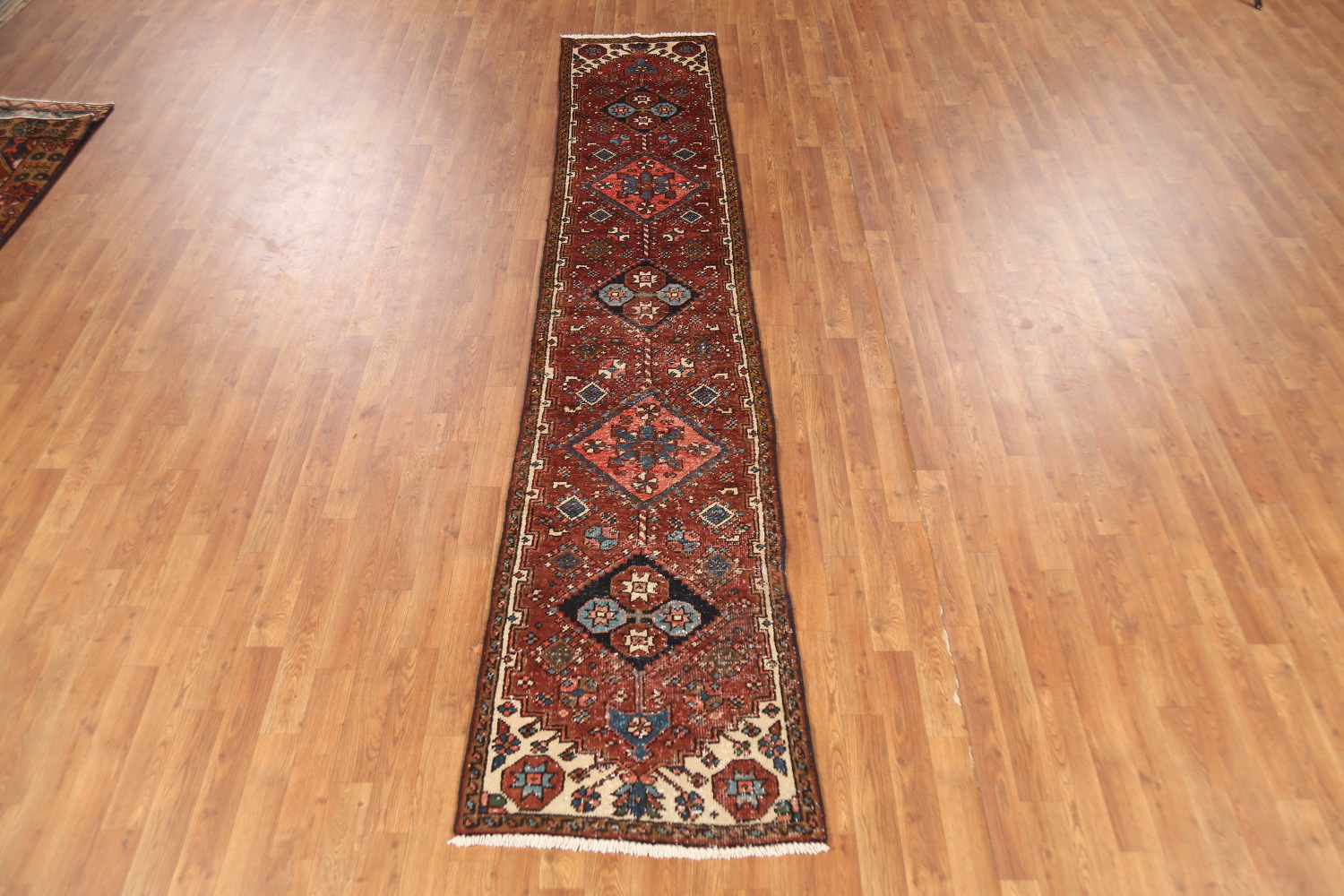 Pre-1900 Vegetable Dye Heriz Serapi Persian Runner Rug 2x11