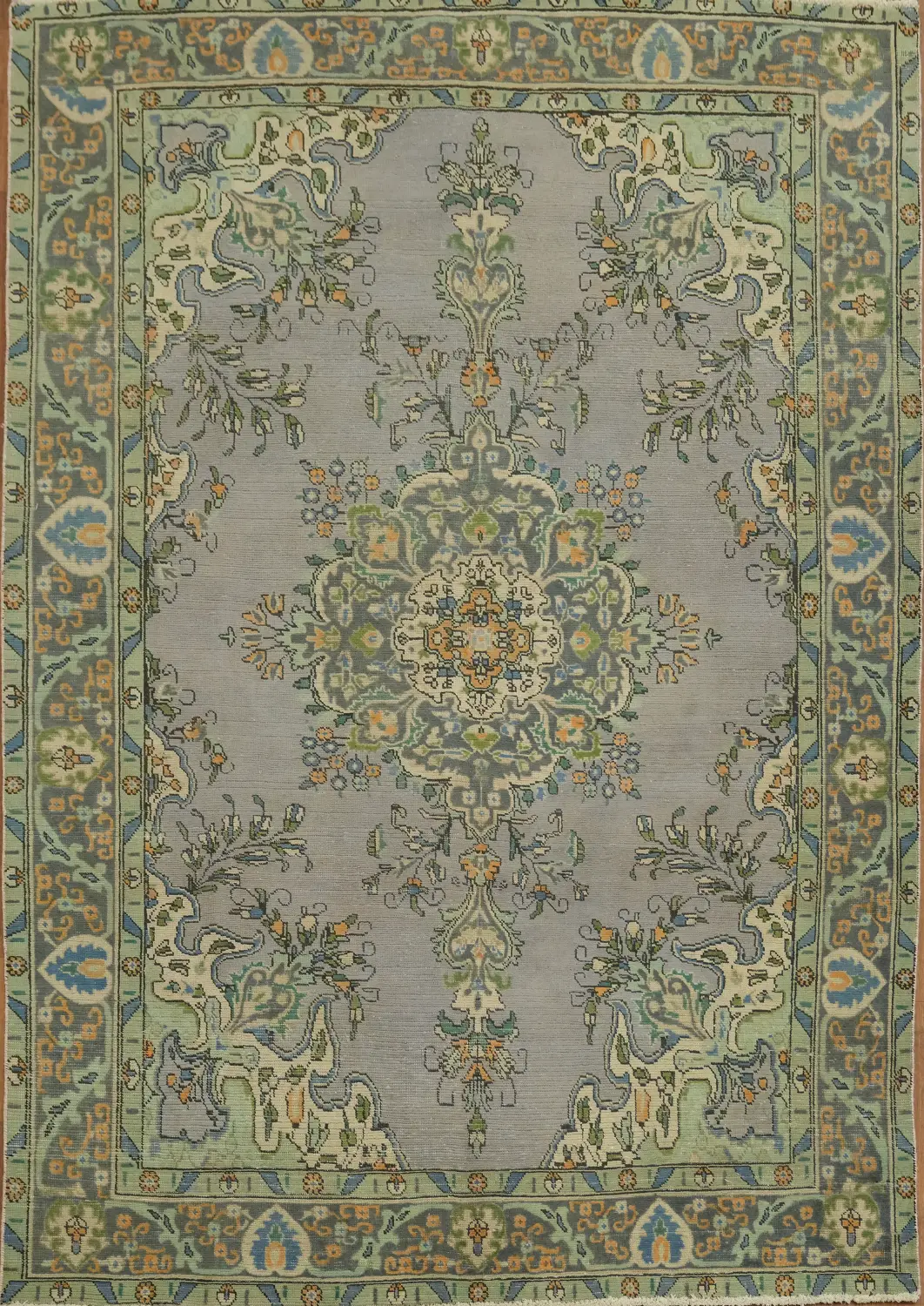 Muted Lilac Vintage Geometric Tabriz Persian Area Rug 7x9