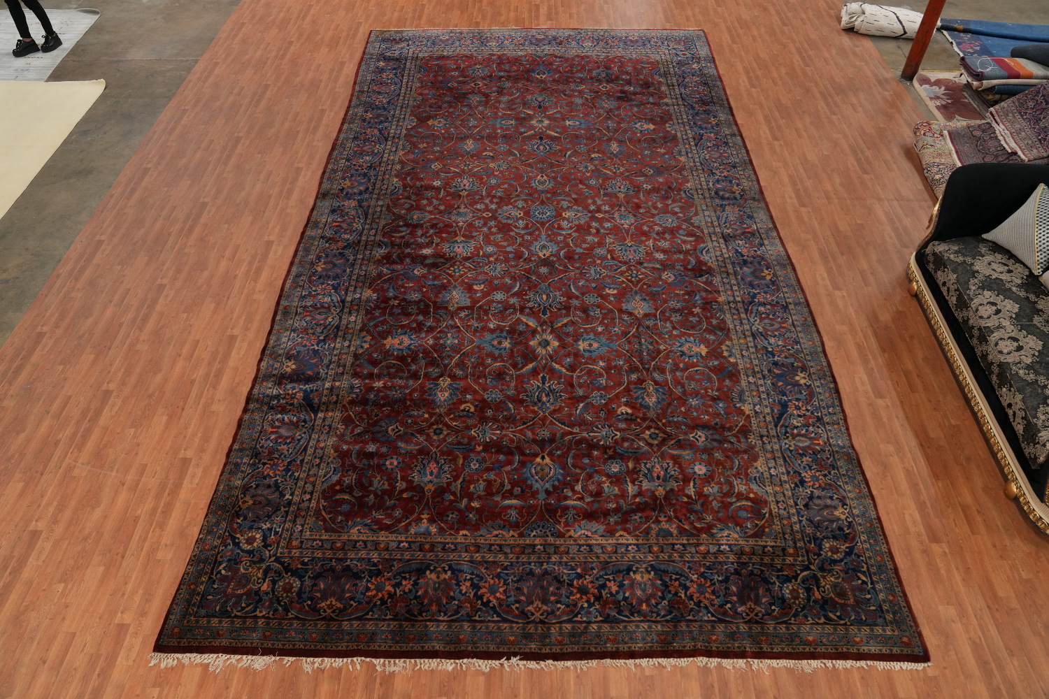Antique Vegetable Dye Kashan Persian Large Rug 12x23